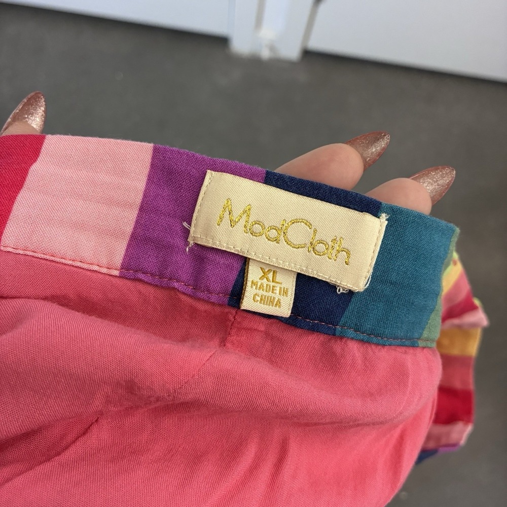 ModCloth XL Skirt Rainbow Chevron Stripe A-Line Skater Lined Pockets Teacher - Picture 7 of 8